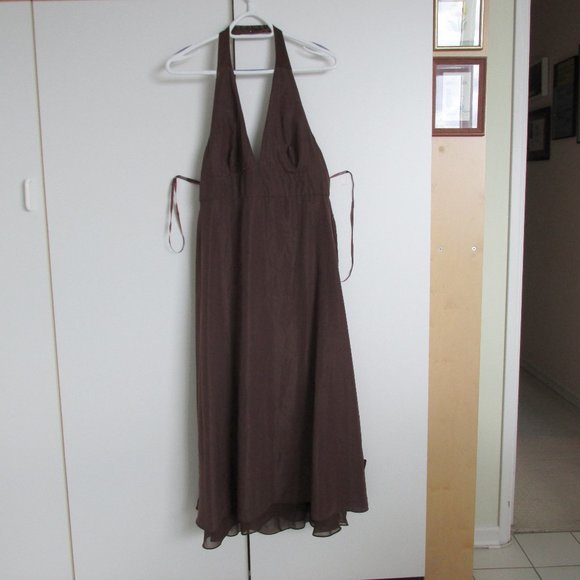Max&Cleo Mahogany Brown Silk Chiffon Halter Dress NYE Size 10 - Picture 13 of 13